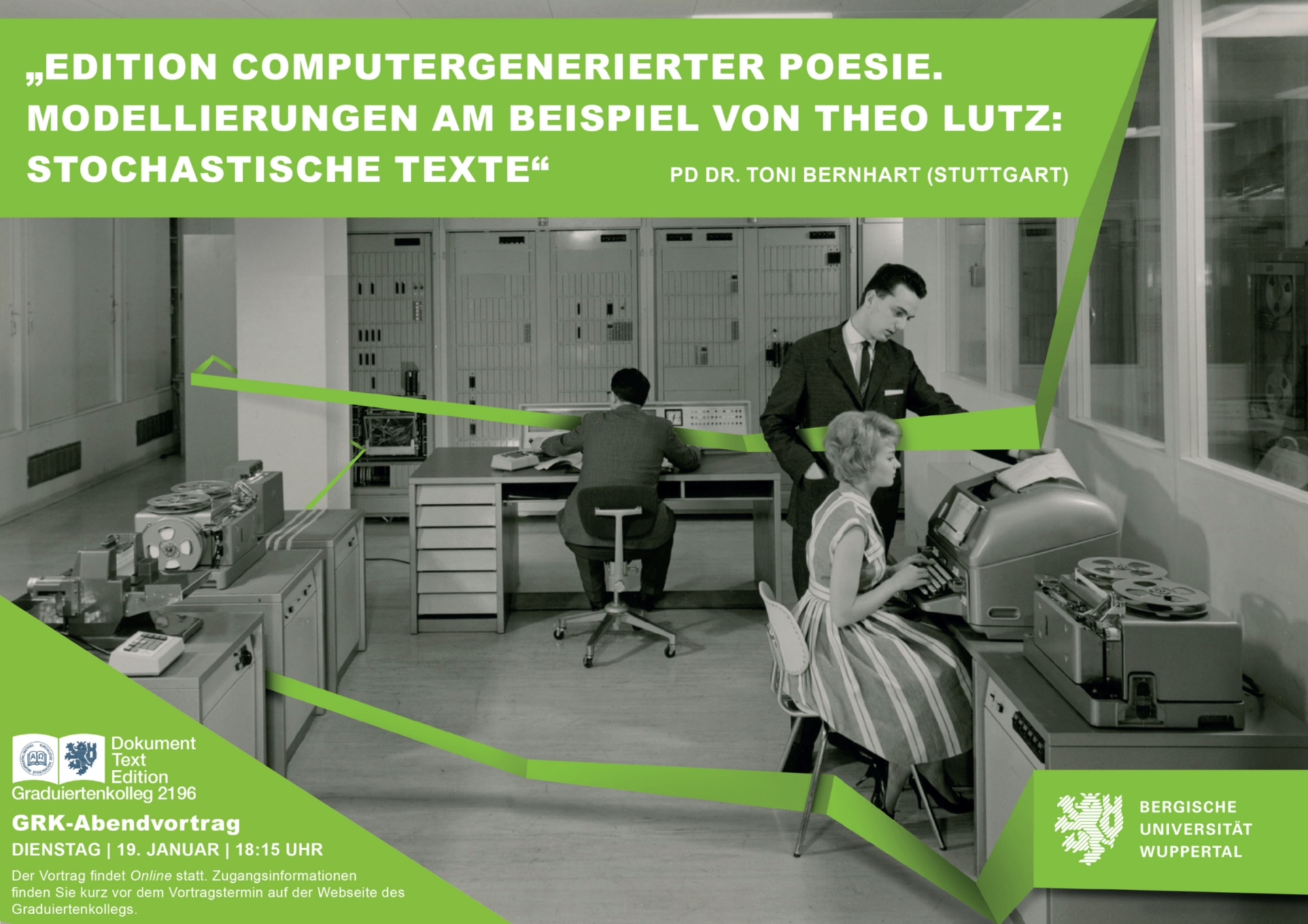 Menschen am Computer: Frau tippt_Mann diktiert_60er Jahre